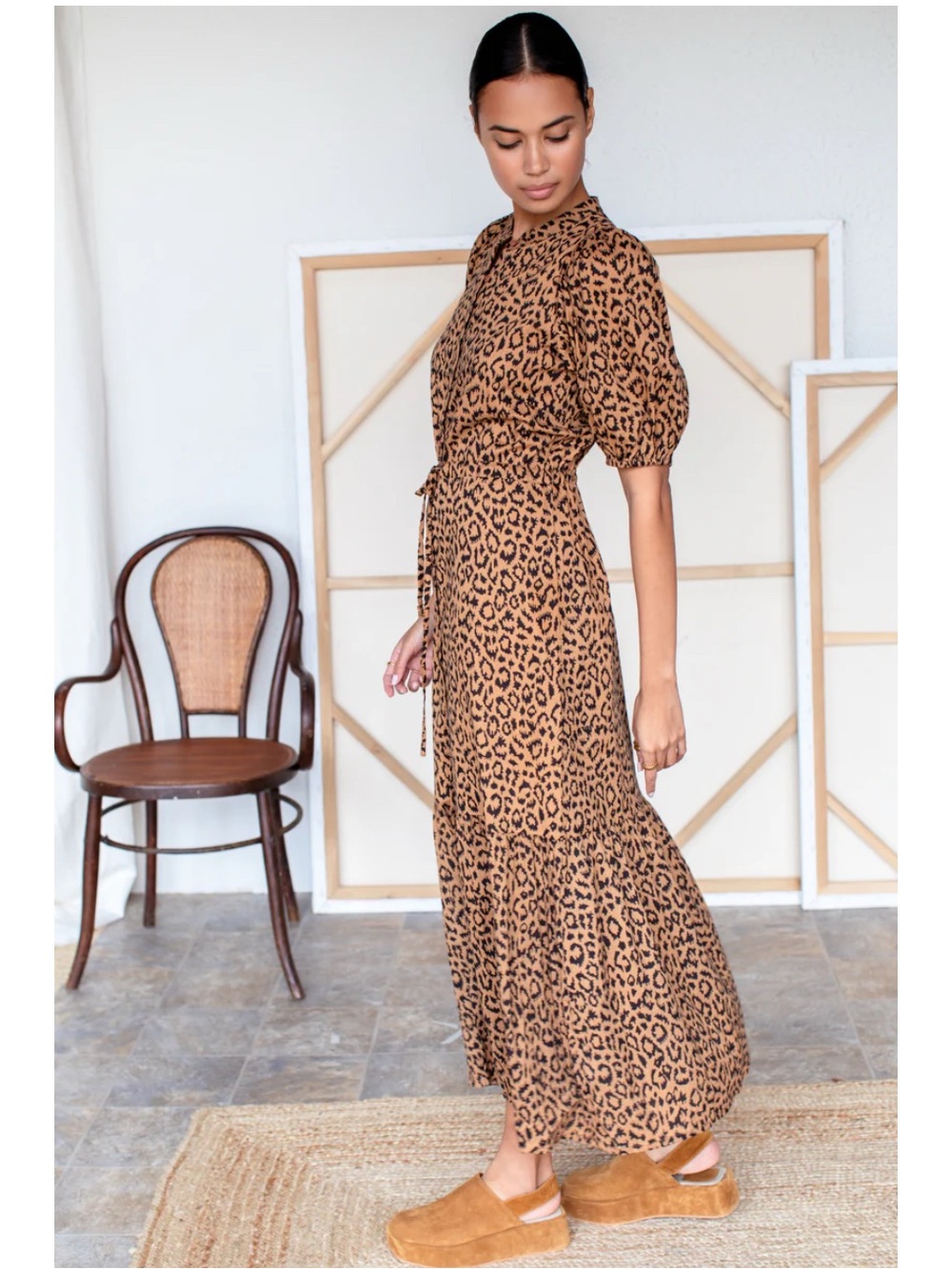 Emerson Fry India Collection Lucy Dress Vintage Leopard Organic Cotton Sz Small - Picture 2 of 13
